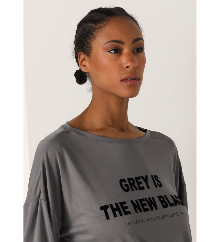 Camiseta Lois de manga comprida com barra elástica, cinza