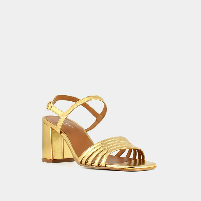 Sandales à bouts carrés et brides  en cuir métallisé or