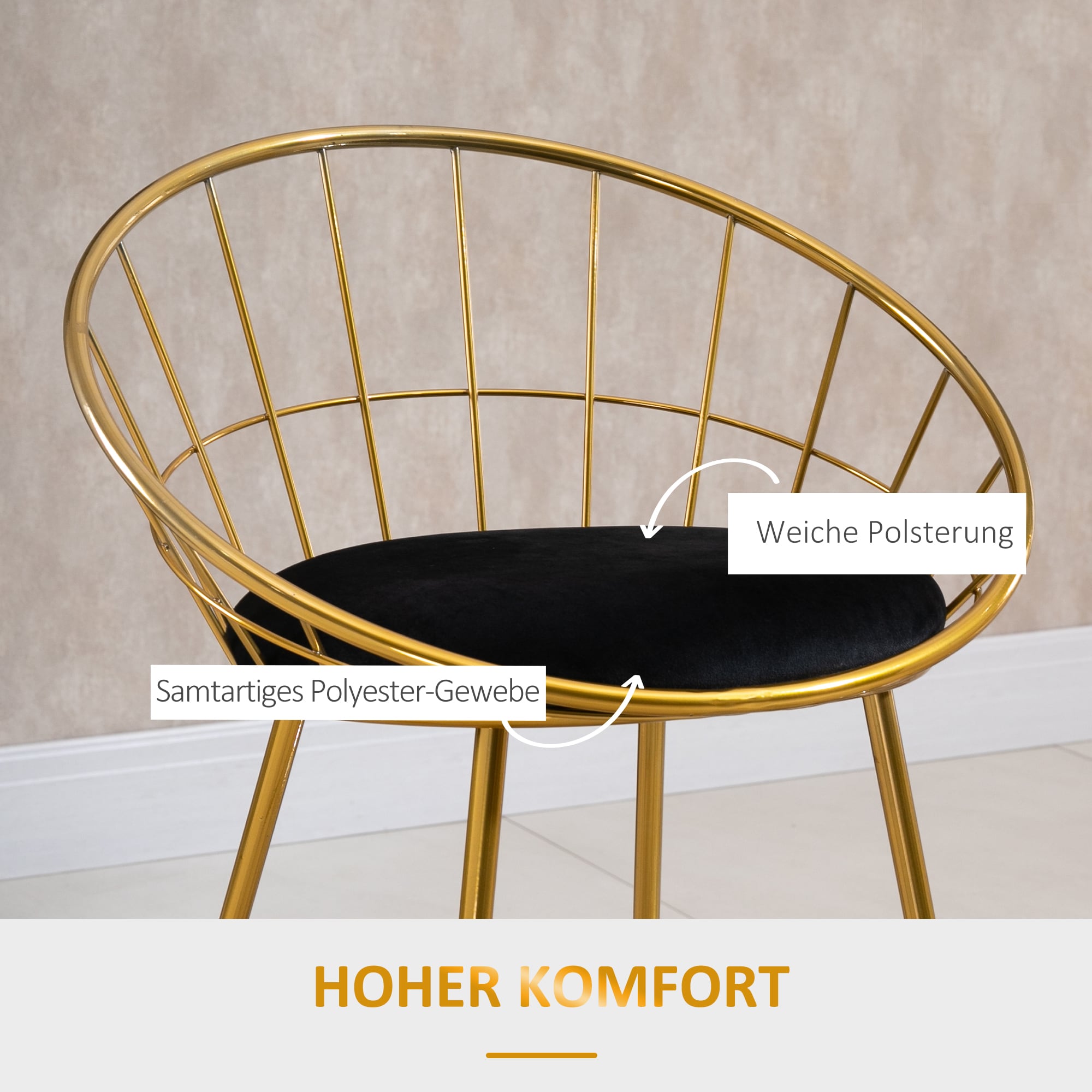 HOMCOM Barstühle im 2er Set schwarz 52,5 x 47 x 97 cm (BxTxH)