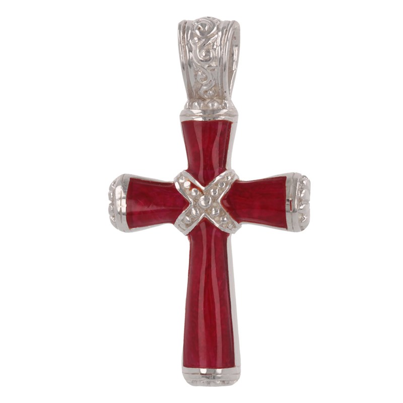Pendentif Croix en Corail Rouge & Argent Rhodié - Symbole Sacré | Aden