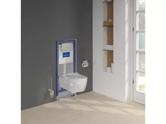 Pack WC suspendu sans bride VILLEROY ET BOCH Avento + Bâti support ViConnect Pro + abattant frein de chute + plaque chromée mat