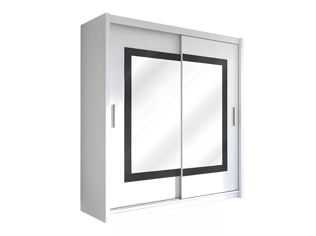 Armoire 2 portes coulissantes - Avec miroir - L203 cm - Coloris : Blanc - AUTLAN