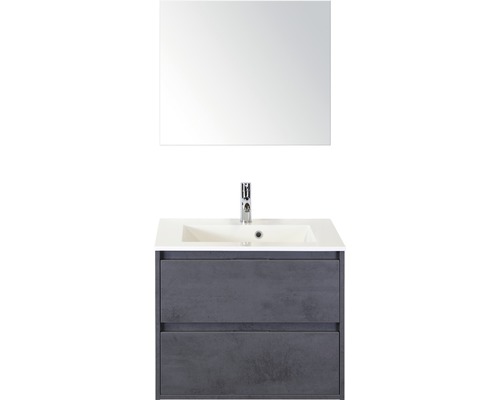 Sanox Porto badkamermeubelset (B x H x D 71 x 170 x 51 cm), frontkleur beton antraciet, met witte gegoten mineraalwastafel en badmeubel met spiegel.