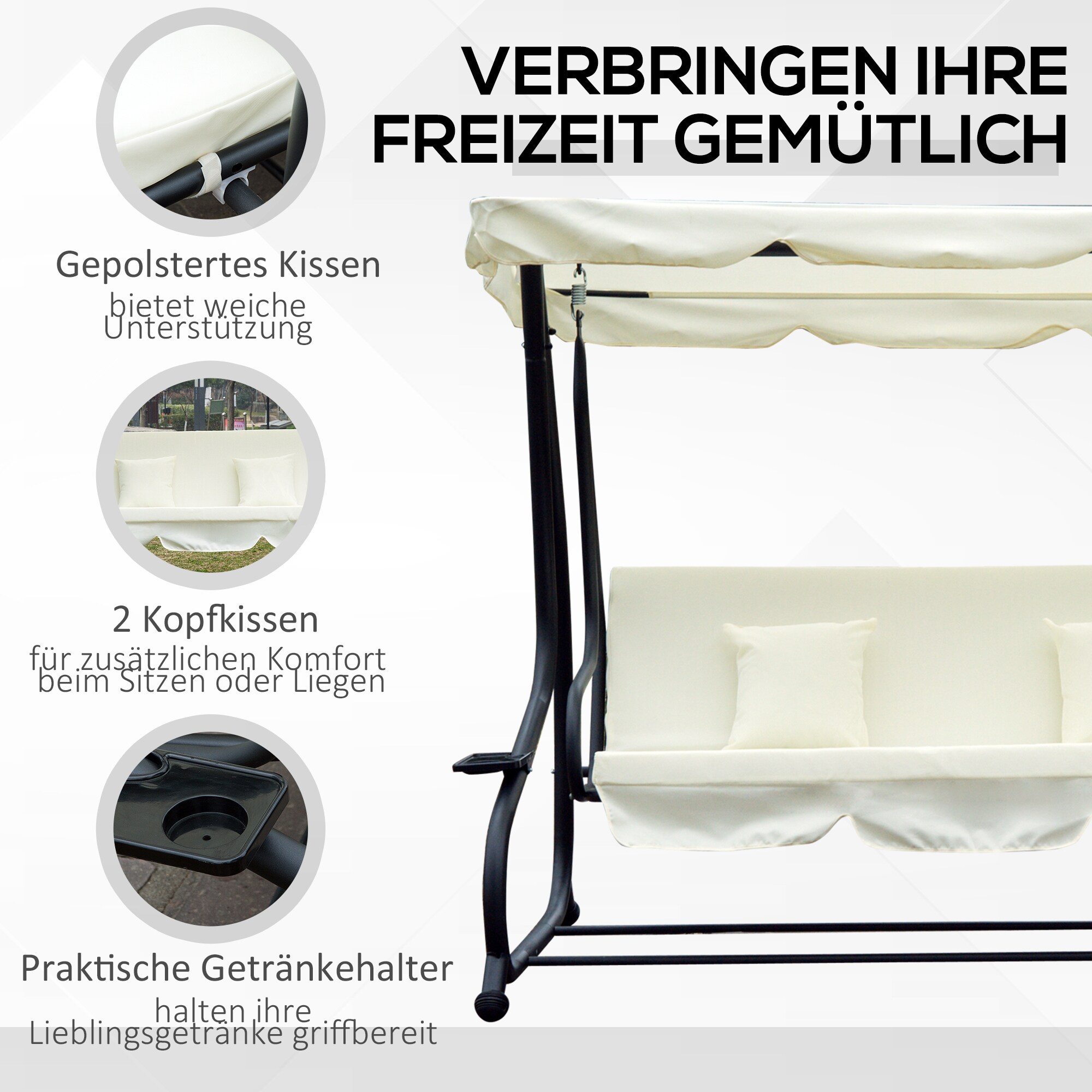 Outsunny Gartenschaukel mit Dach 200 x 120 x 164 cm (LxBxH)