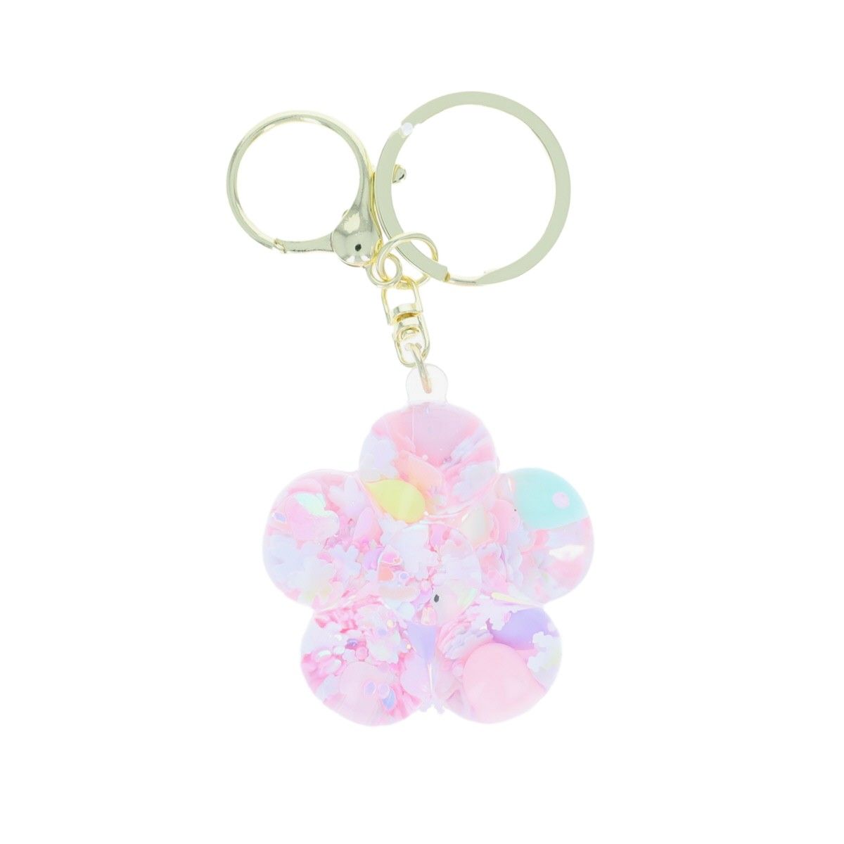 Porte-clés fleurs à paillettes liquide rose Roodoudou