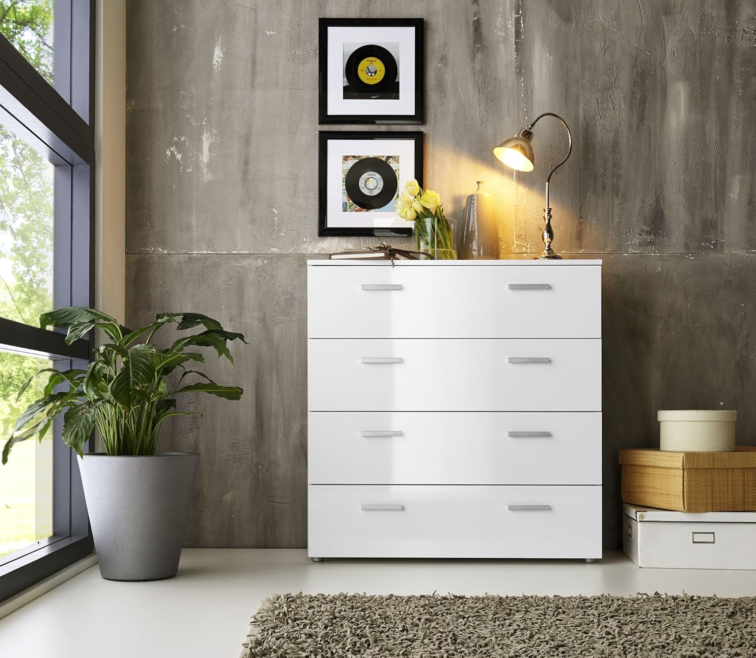 BMG Möbel Schubladen Kommode Sideboard Marbella 3 in Hochglanz Weiß - Made in Germany -
