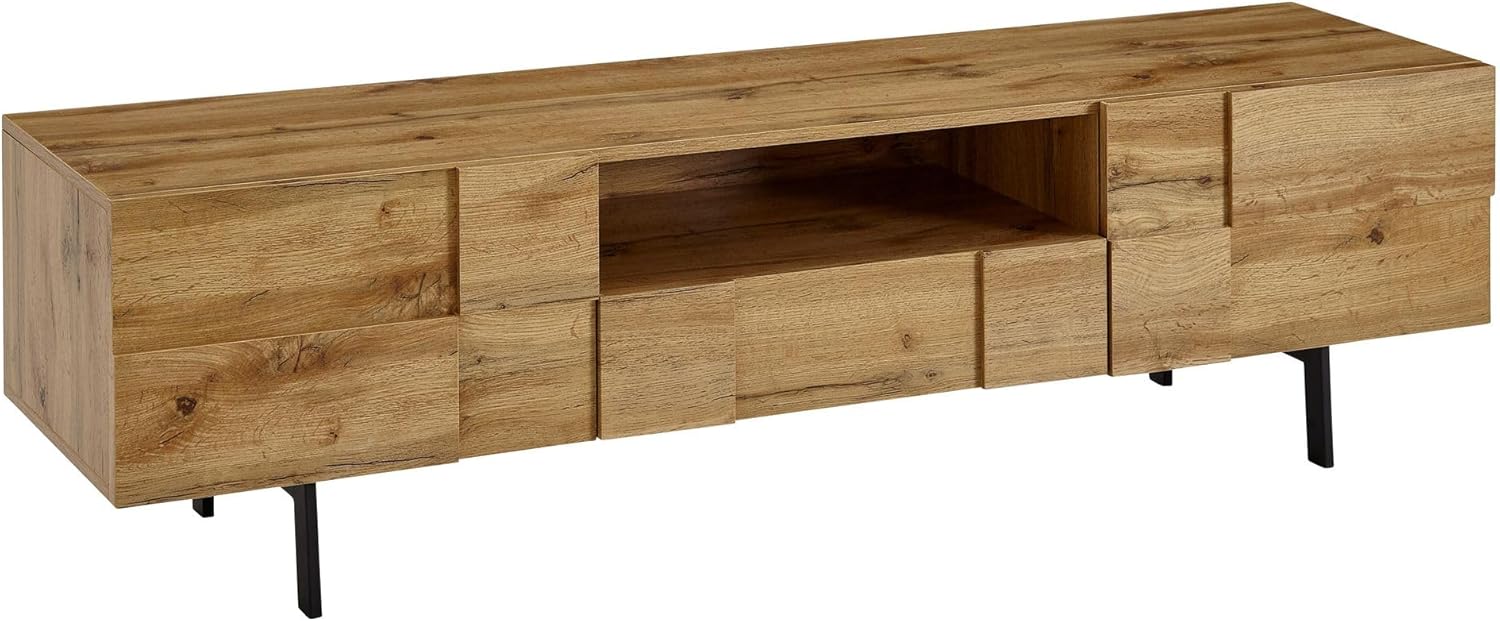 FineBuy Lowboard Holz Eiche-Dekor 160x46x43 cm TV-Kommode mit Zwei Türen, Design TV-Schrank Hoch, Fernsehtisch Fernsehschrank Modern, Fernsehkommode Wohnzimmer Braun XI5325756