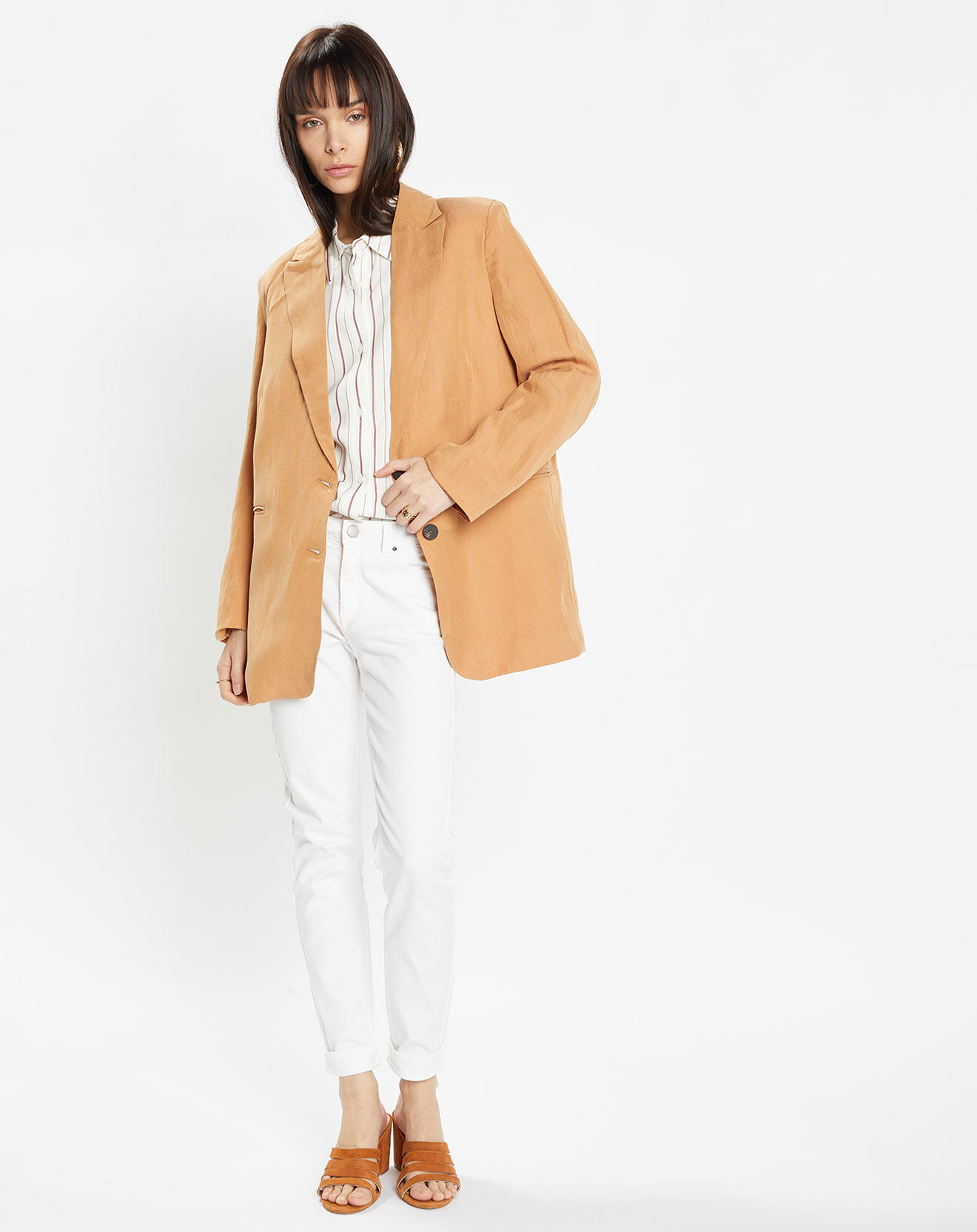 Galeries Lafayette Veste blazer à teneur en Lin Luciole camel