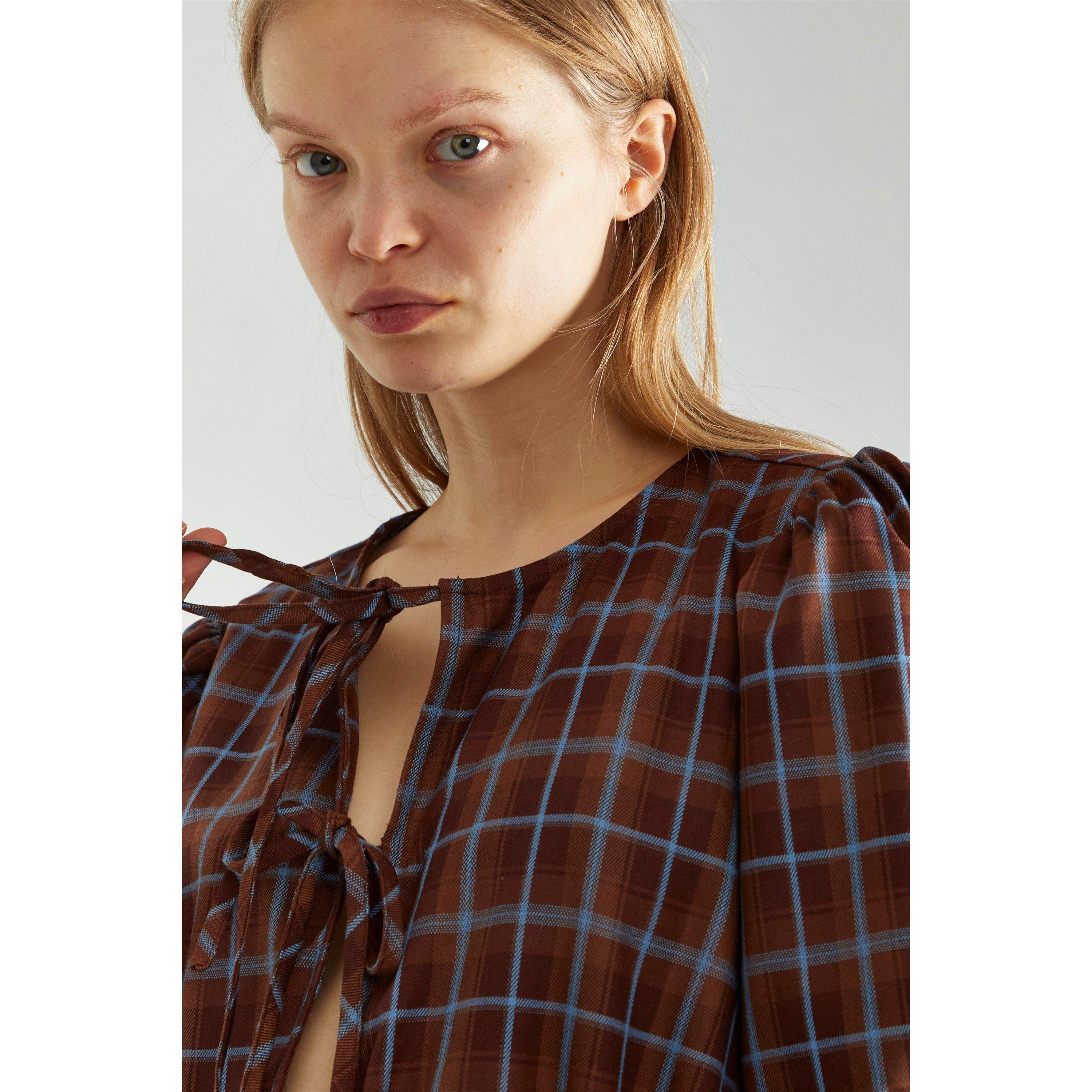 Glamorous Brown Blue Check Tie Front Mini Dress