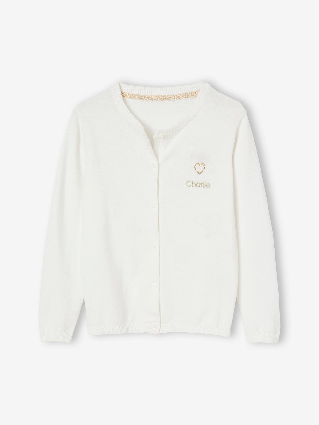 Jaqueta de tricô personalizável para meninas, lisa e branca.