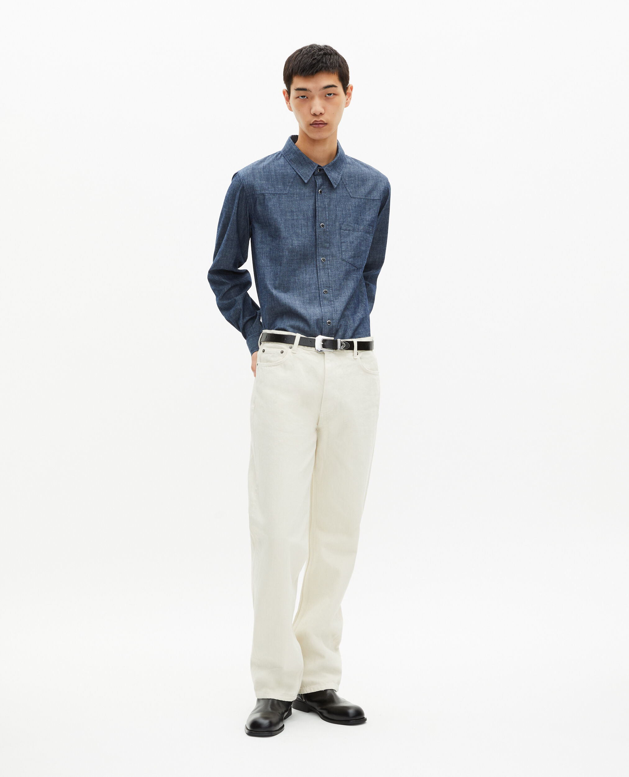 Chemise en denim brut bleue
