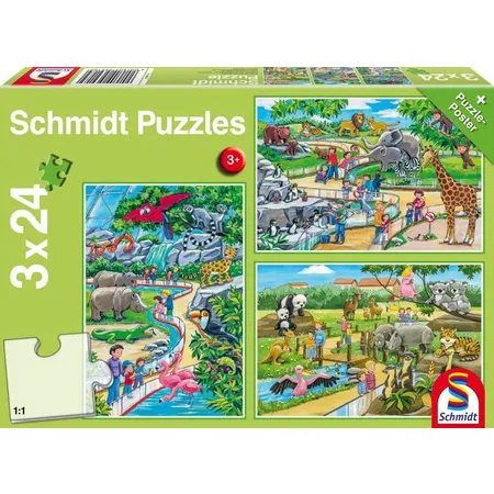 Schmidt Spiele KinderPuzzle - Ein Tag im Zoo, 3x24 Teile
