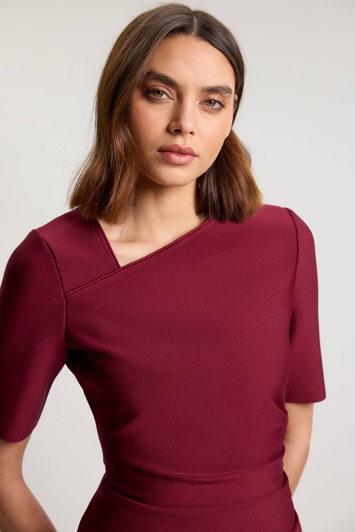 KarenMillen Haut À Manches Longues Asymétrique Effet Bandage