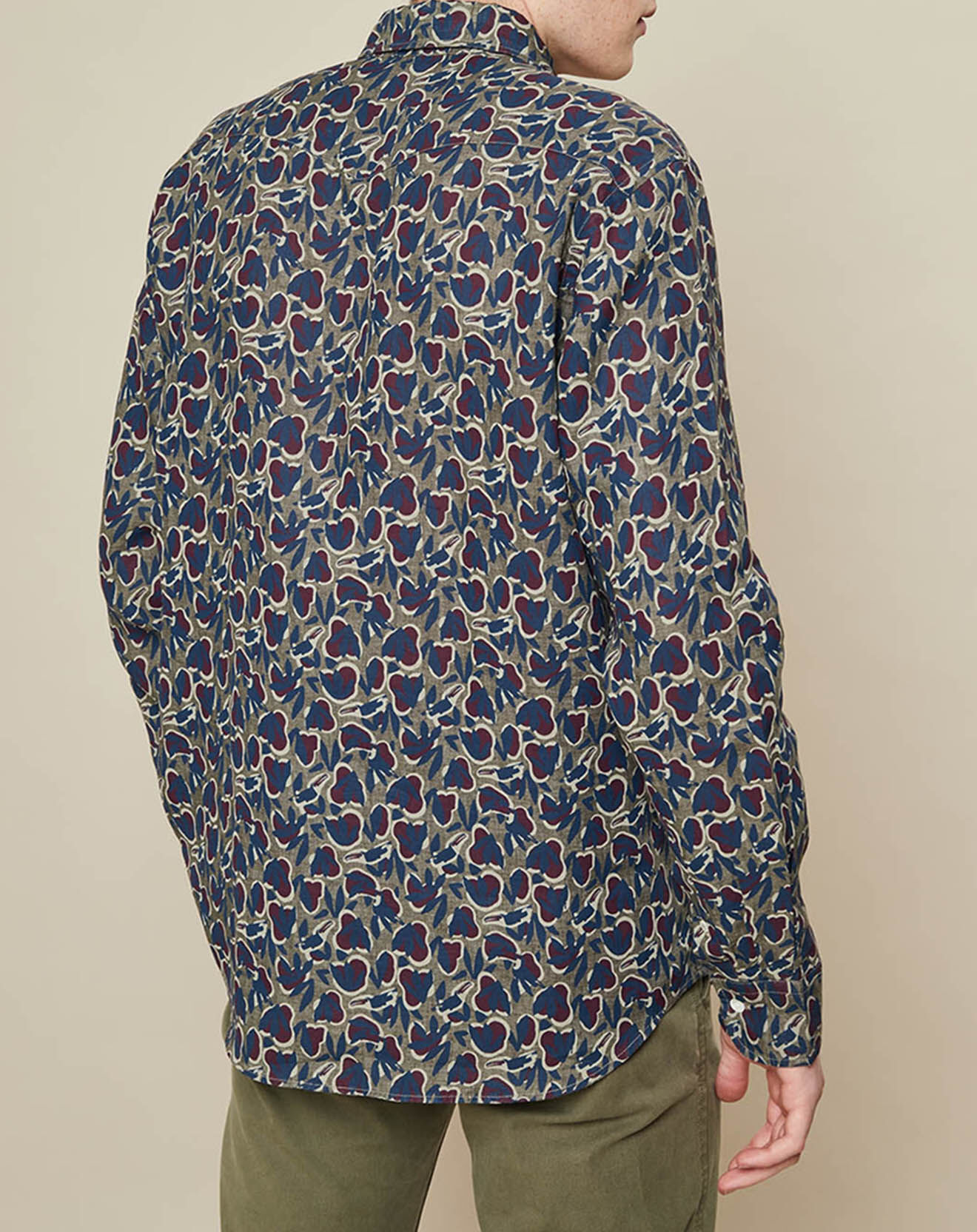 Hartford Chemise 100% Lin Slim Storm camouflage kaki/bordeaux/marine