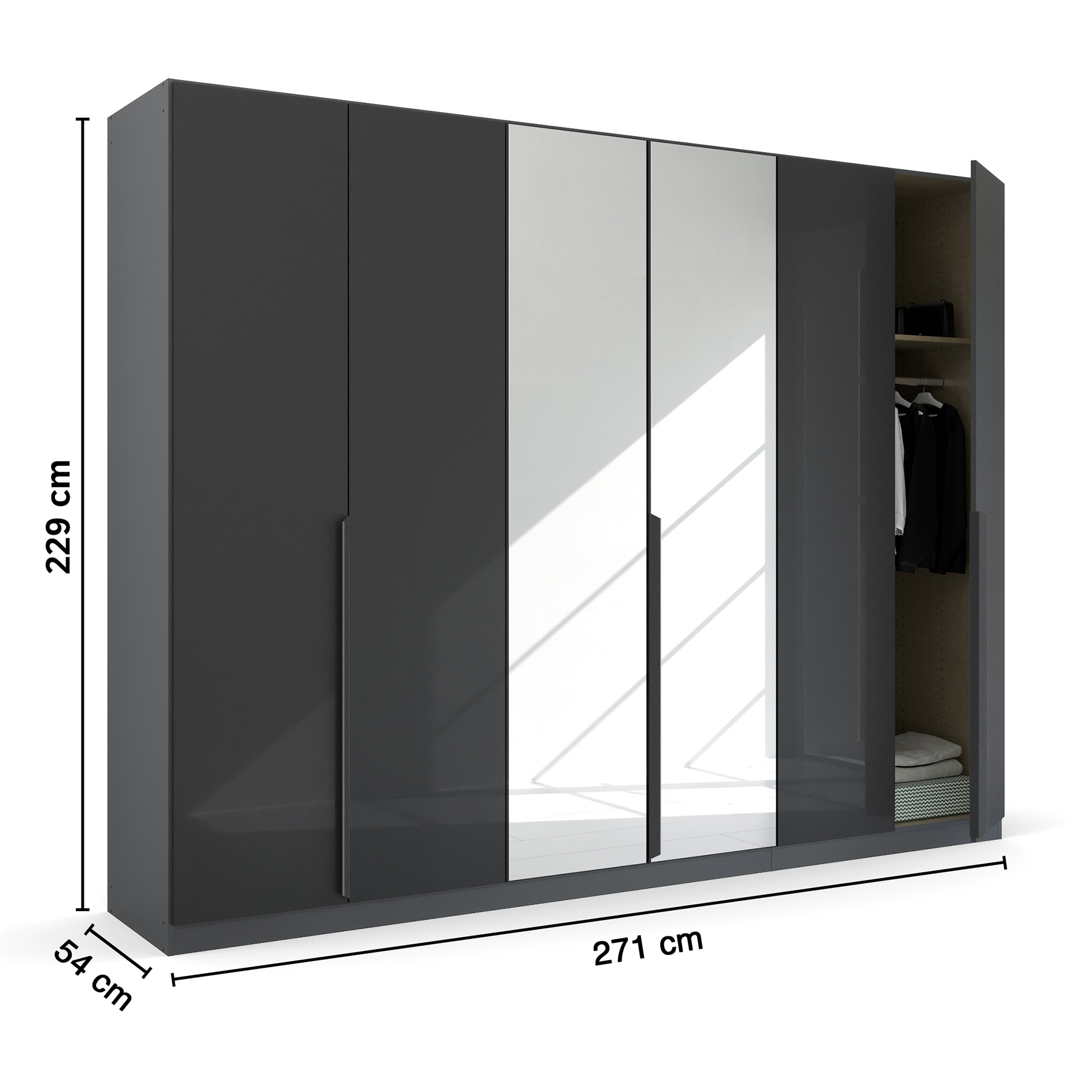 Drehtürenschrank - grau metallic Hochglanz - 271 cm