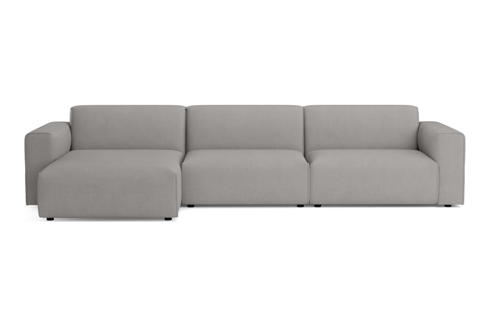 Monaco 3-seter med XL sjeselong venstre Tekstil Brego 7 Light Grey med sorte ben. Std komfort.