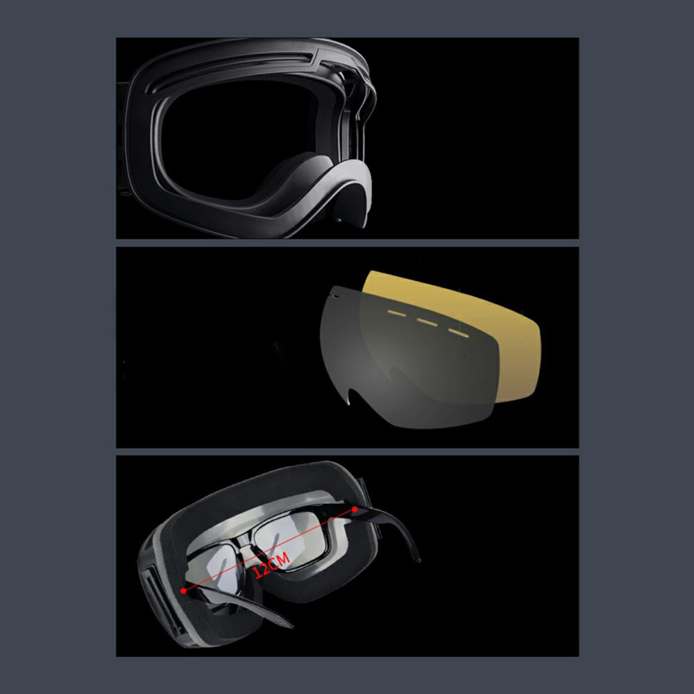 Motocross Brille Winter Ski Sportbrille Slim Frame UV-Schutz mit Aufbewahrungsetui - Schwarz
