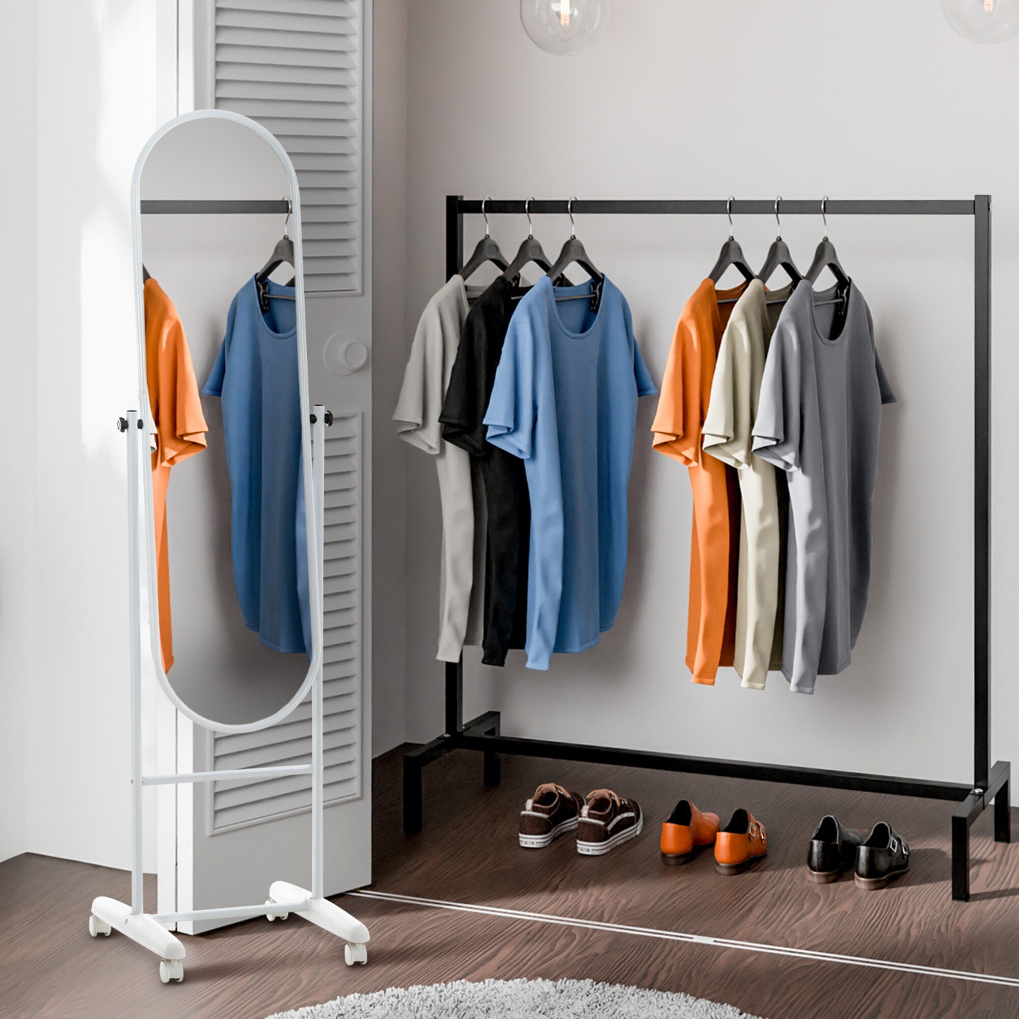 CLP Standspiegel Nane Oval I Stehspiegel 155x40 cm I Für Wohnzimmer Oder Schlafzimmer I Neigbar, 360° Drehbar I Ganzkörperspiegel Mit Rollen