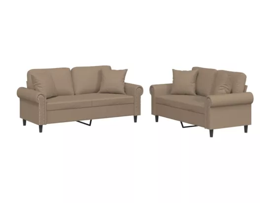 Ensemble de canapés 2 pcs avec coussins cappuccino similicuir