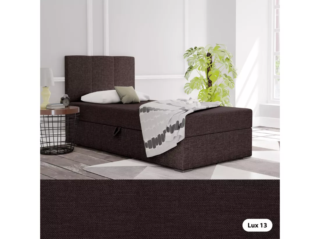 LIT BOXSPRING avec coffre de rangement Monaco Mini Basic côté gauche, 100x200 cm, Lux 13 (Brun foncé)
