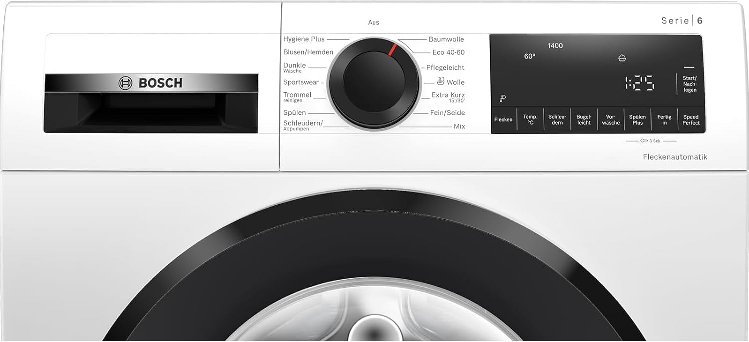 Bosch WGG234070 Serie 6 Waschmaschine, 8 kg, 1400 UpM, Active Water Plus: Maximale Energie- und Wasserersparnis, Speed Perfect: schneller saubere Wäsche, Fleckenautomatik, Nachlegefunktion