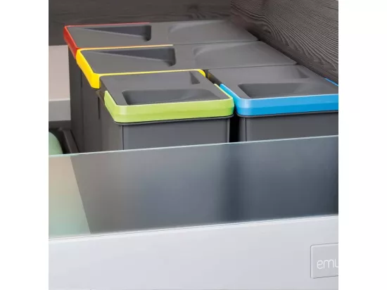Bacs de tri pour tiroir de cuisine Recycle 1 bac de 12 litres et 2 bacs de 6 litres