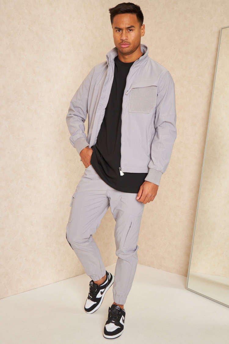 Ensemble 2 pièces veste + jogging cargo gris clair