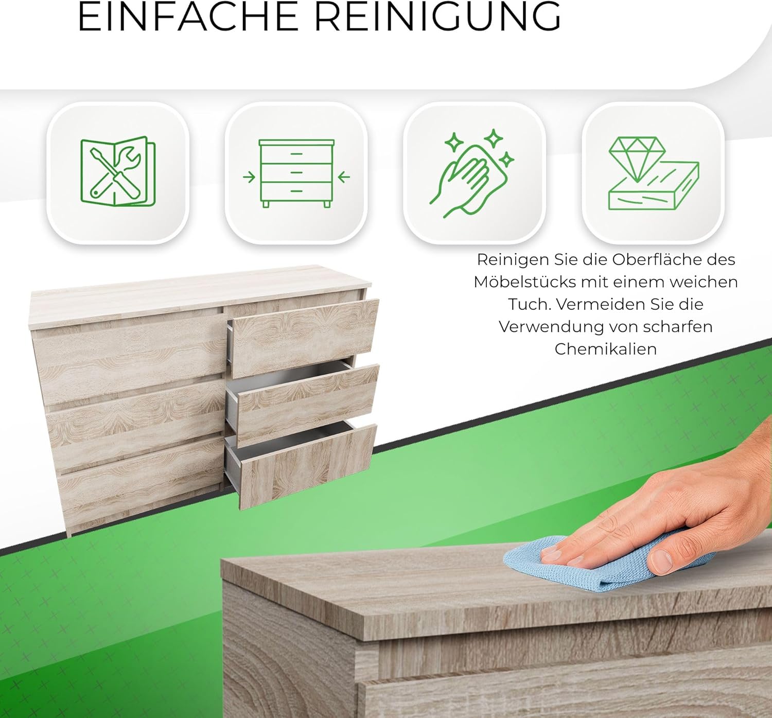 CDF Kommode Eiche Sonoma mit 6 Schubladen 30 cm Tief Komodenschrank Komode für Wohnzimmer Schlafzimmer Schubladenschrank Malm Kommode viel Stauraum Geeignet Organizer Kleidung 120cm Breite Modern Look