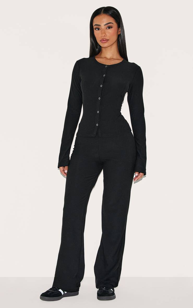 Noir Pantalon Droit À Effet Doux Co-ord Petite