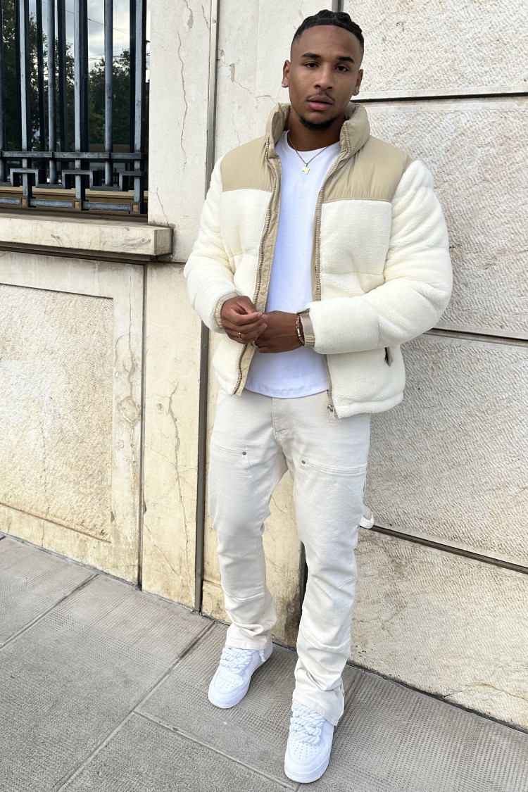 Parka teddy beige en peau de mouton écru
