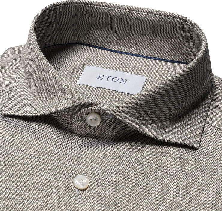 ETON Slim Fit Light Green Solid Filo Di Scozia Pique Shirt Grøn