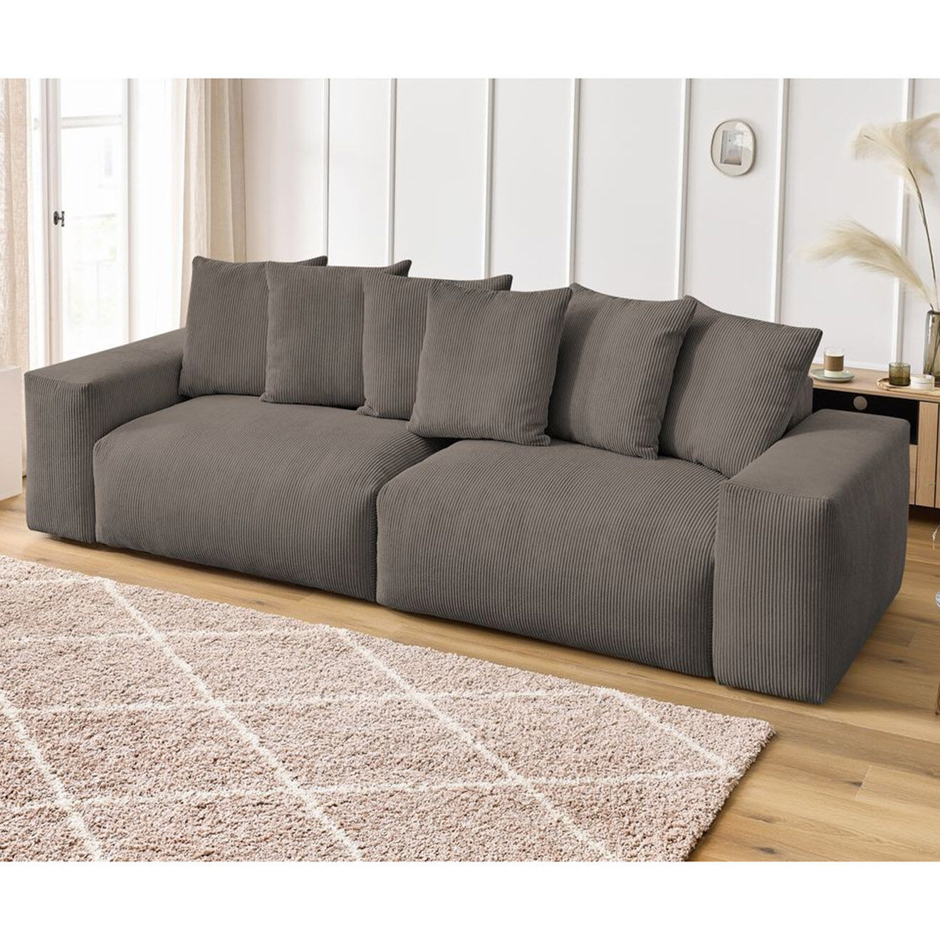 Bobochic Canapé 4 places moelleux voltaire velours côtelé taupe - 320x124x75 cm