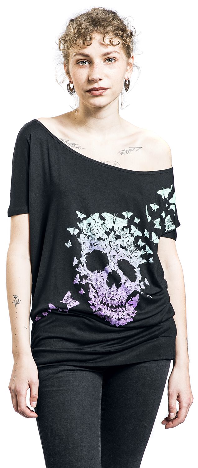 T-Shirt Noir Col Bateau & Imprimé | Full Volume by EMP T-Shirt Manches courtes