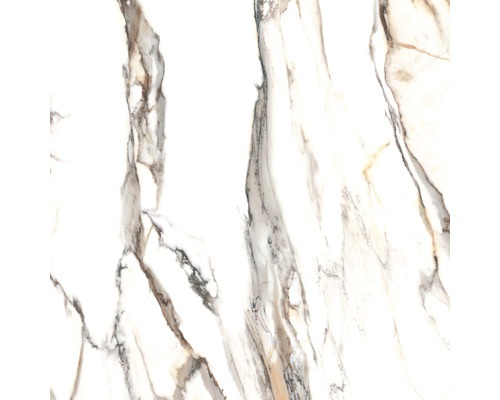 Porseleinen steengoed wand- en vloertegel Calacatta 119,7 x 119,7 x 0,8 cm goud mat gerectificeerd
