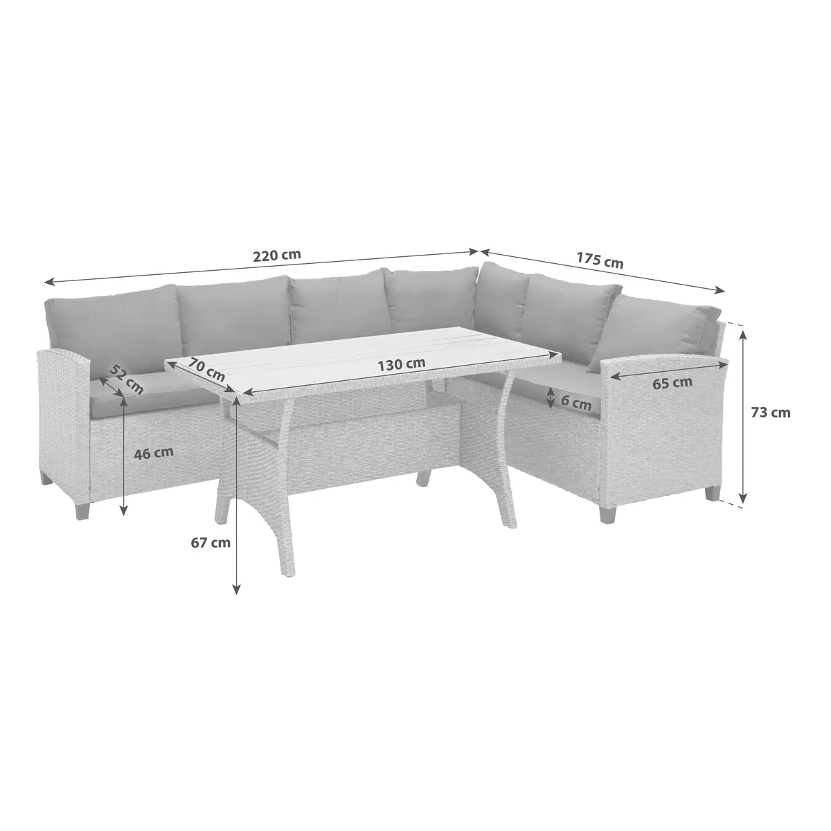 Ondega Gartenlounge Vipora 3-Teilig Rechts Grau