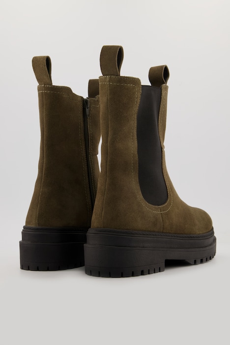 Lederboots, Elastikeinsatz, Veloursleder, Zipper, Weite H