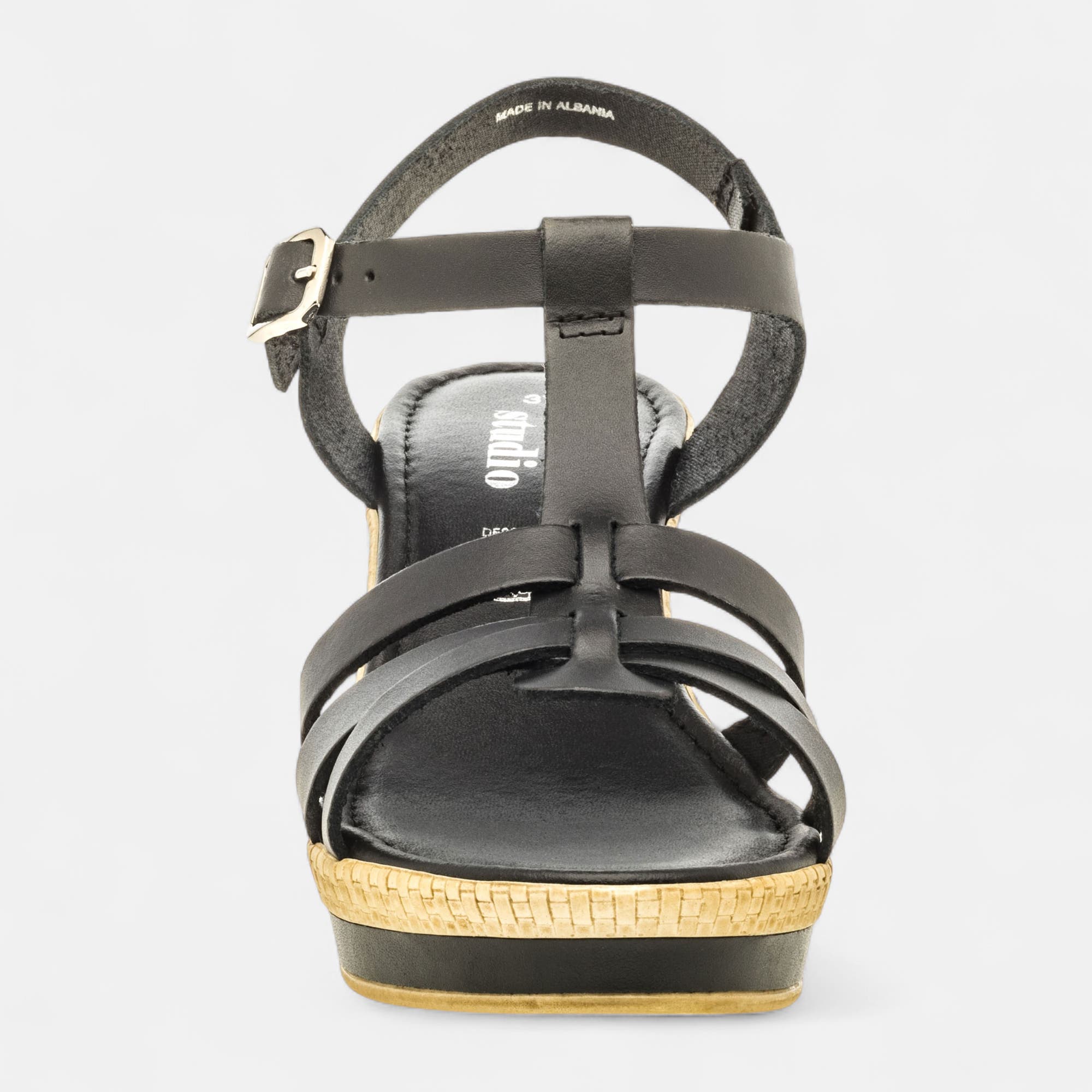 Nu-pieds à talon compensé Femme en cuir noir
