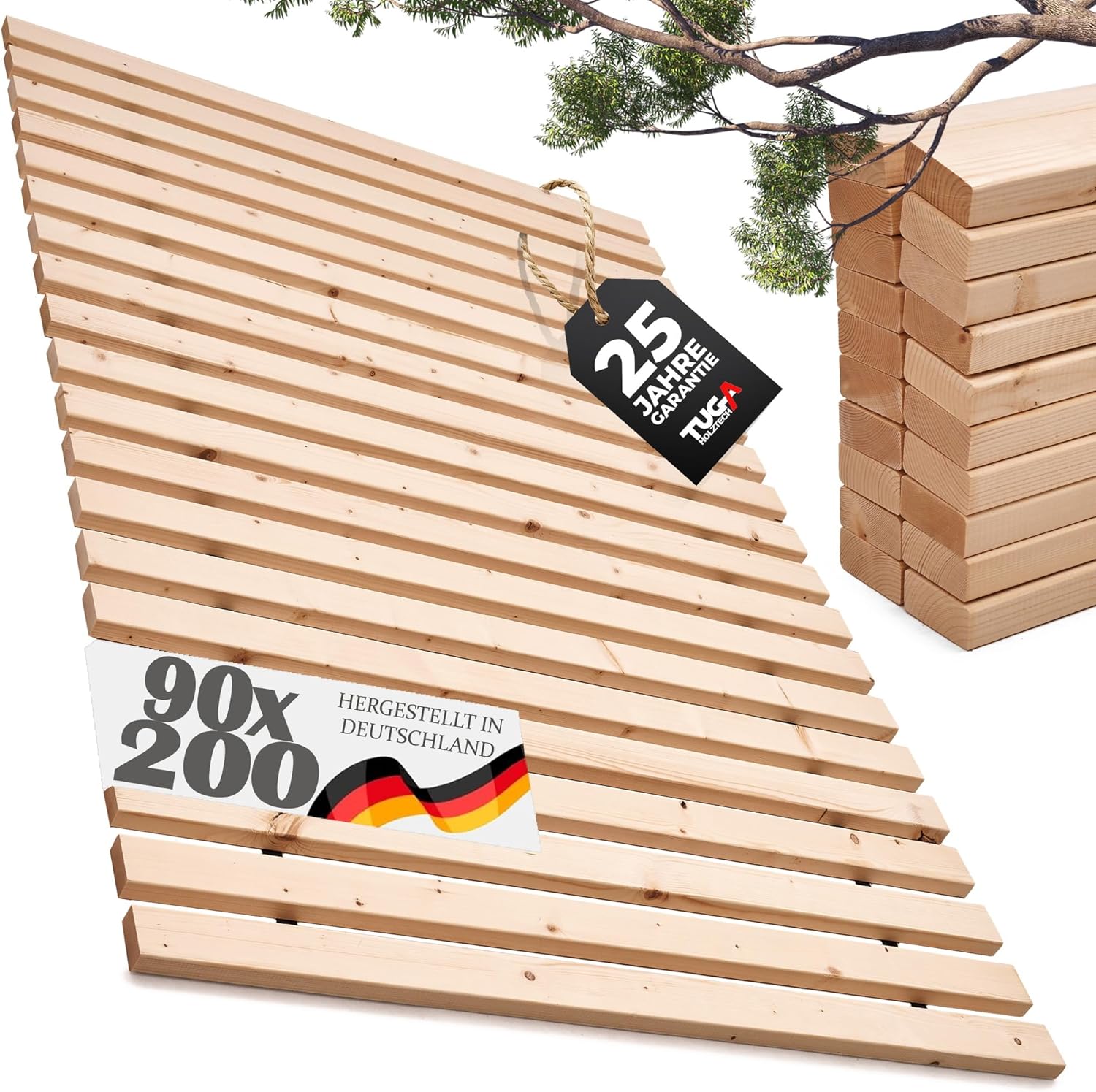 TUGA - Holztech Marken Rollrost Lattenrost 90 x 200 cm 500kg stabilster Rollrost