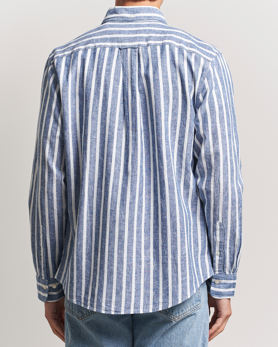 GANT Regular Fit Cotton/Linen Striped Shirt Rich Blue