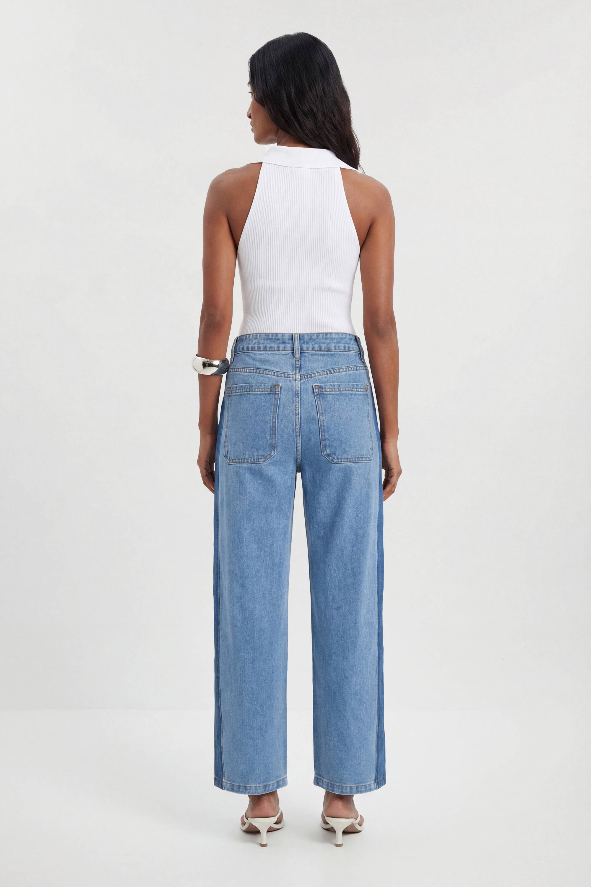KarenMillen Jean À Jambes Tonneau Avec Empiècements En Denim