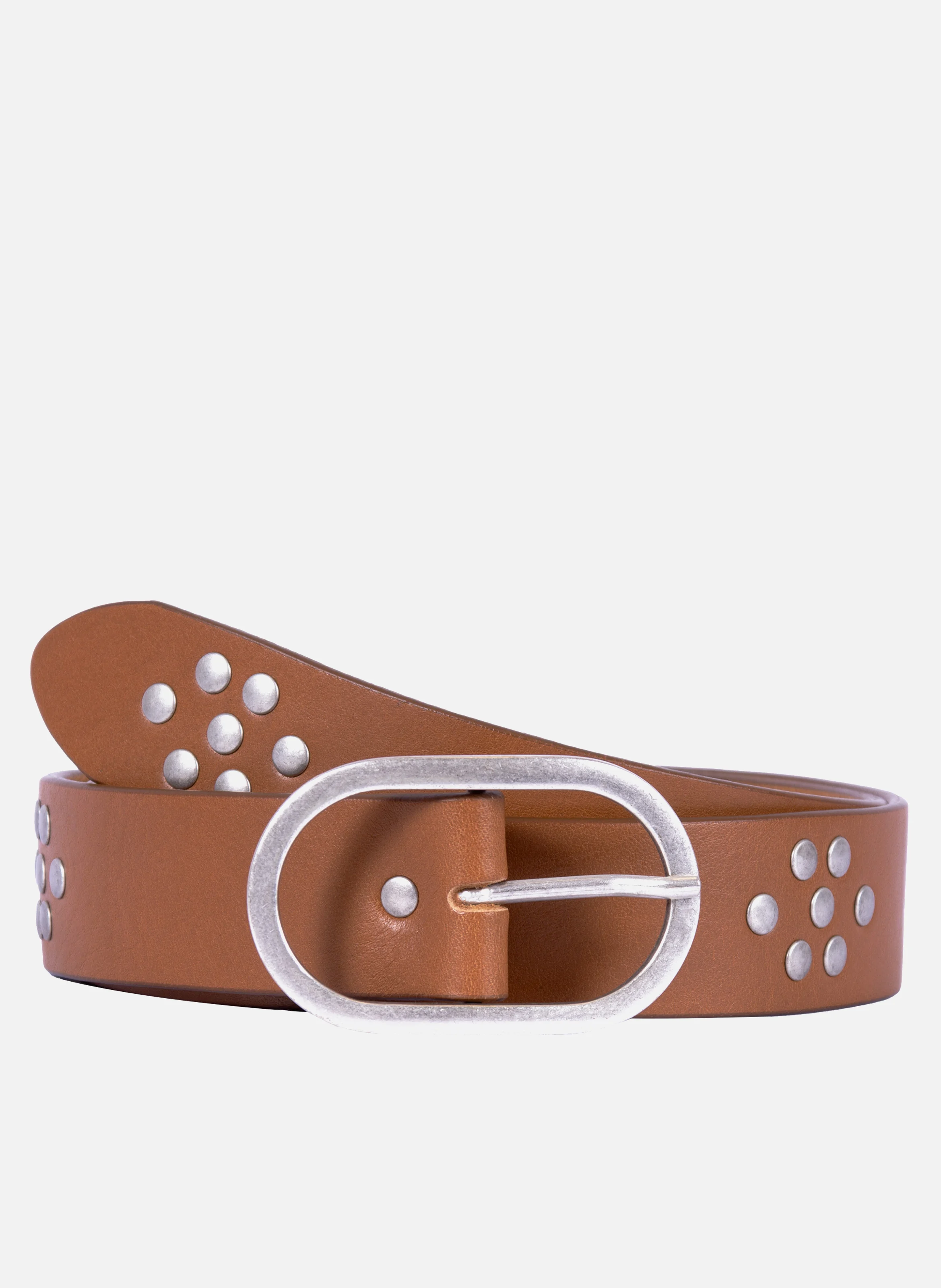 Ceinture large cuir clouté | Marron
