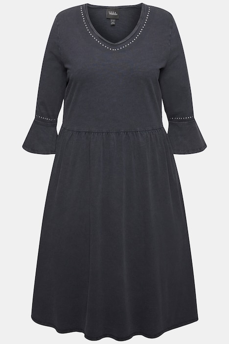 Jerseykleid, Rollkanten, A-Linie, V-Ausschnitt, 3/4-Arm