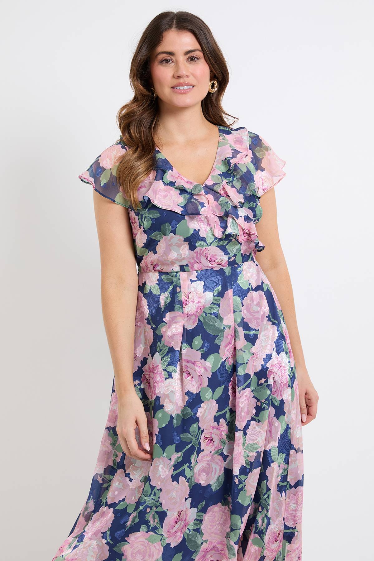 Wallis Robe Midi À Volants Et Imprimé Floral Dévoré
