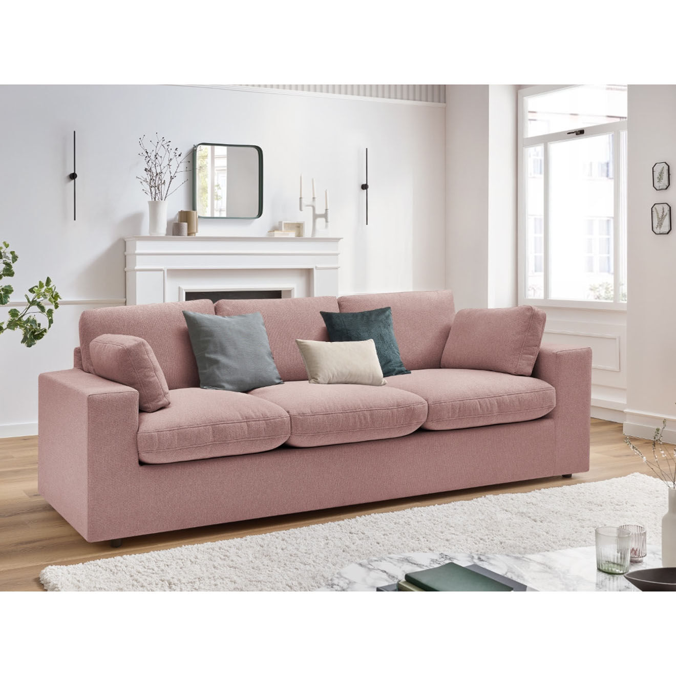 Bobochic Canapé compact belair rose - 220x93x80 cm
