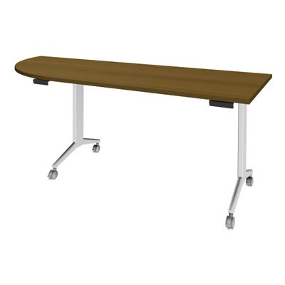Table de réunion abattantes angle à gauche - L200 x P80 cm - pied blanc - plateau imitation noyer