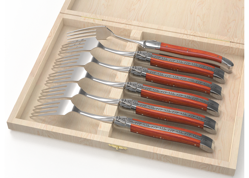 Service de 6 fourchettes Laguiole avec un manche en bois de rose et mitres en acier inoxydable