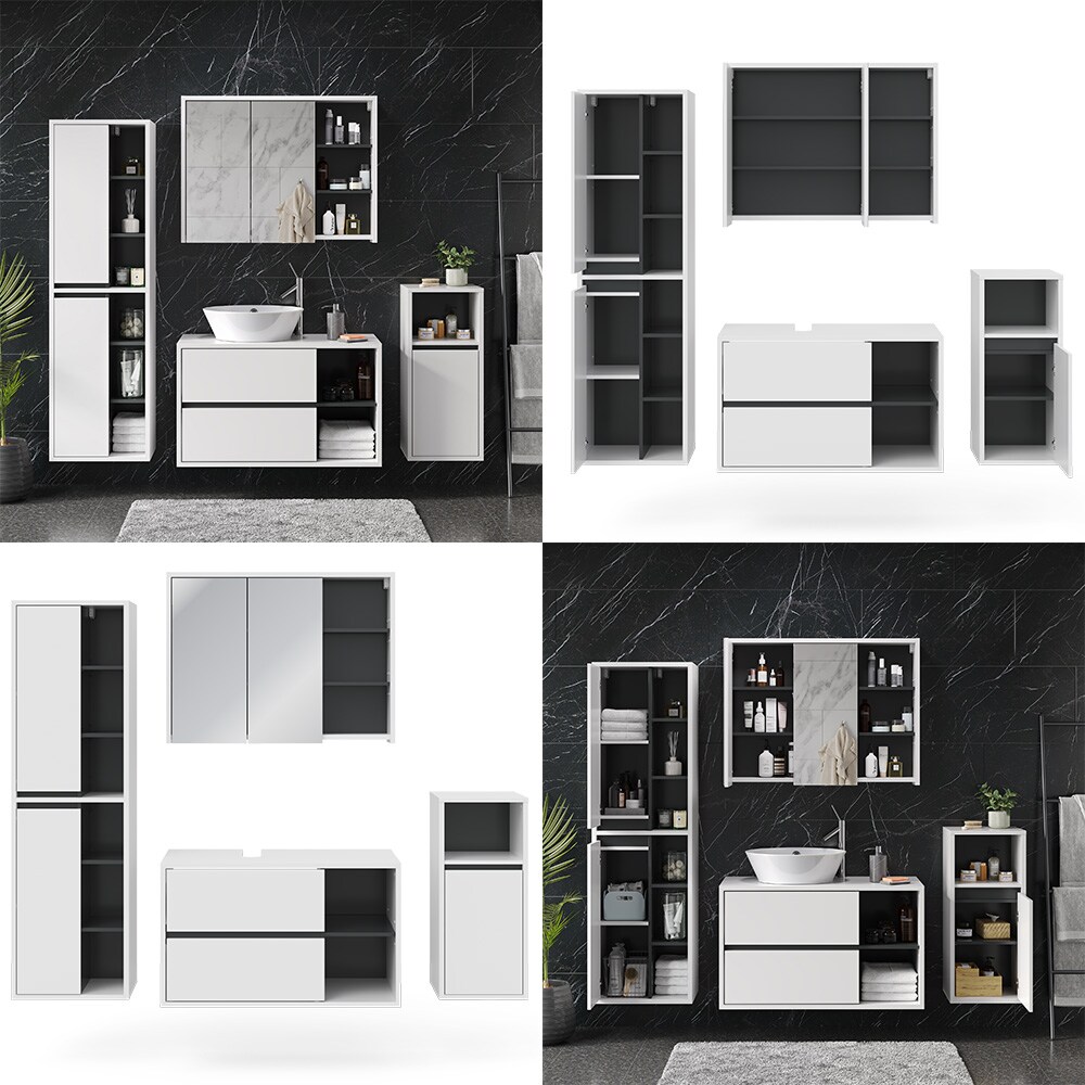 Vicco Badmöbelset Viola Weiß Anthrazit modern Badezimmerschrank Badschrank Badezimmermöbel Waschtischunterschrank Spiegelschrank Midischrank Hochschrank Schranktür Schrankfach Ablage Aufbewahrung
