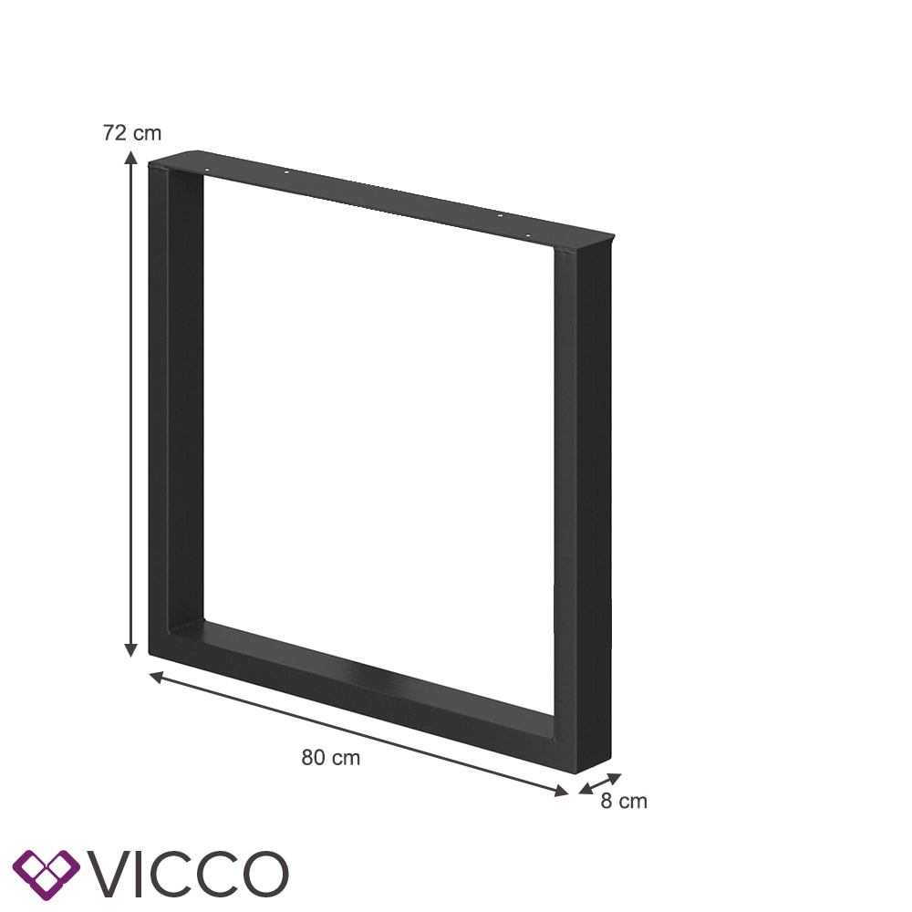 Vicco Tischbeine Loft Tischkufen pulverbeschichtet 2er Set 72x80 cm Schwarz