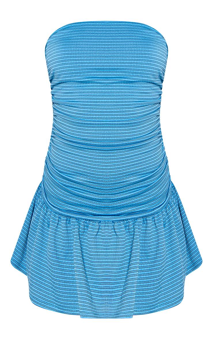 Bleu Robe Mini Droite Bandeau À Rayures