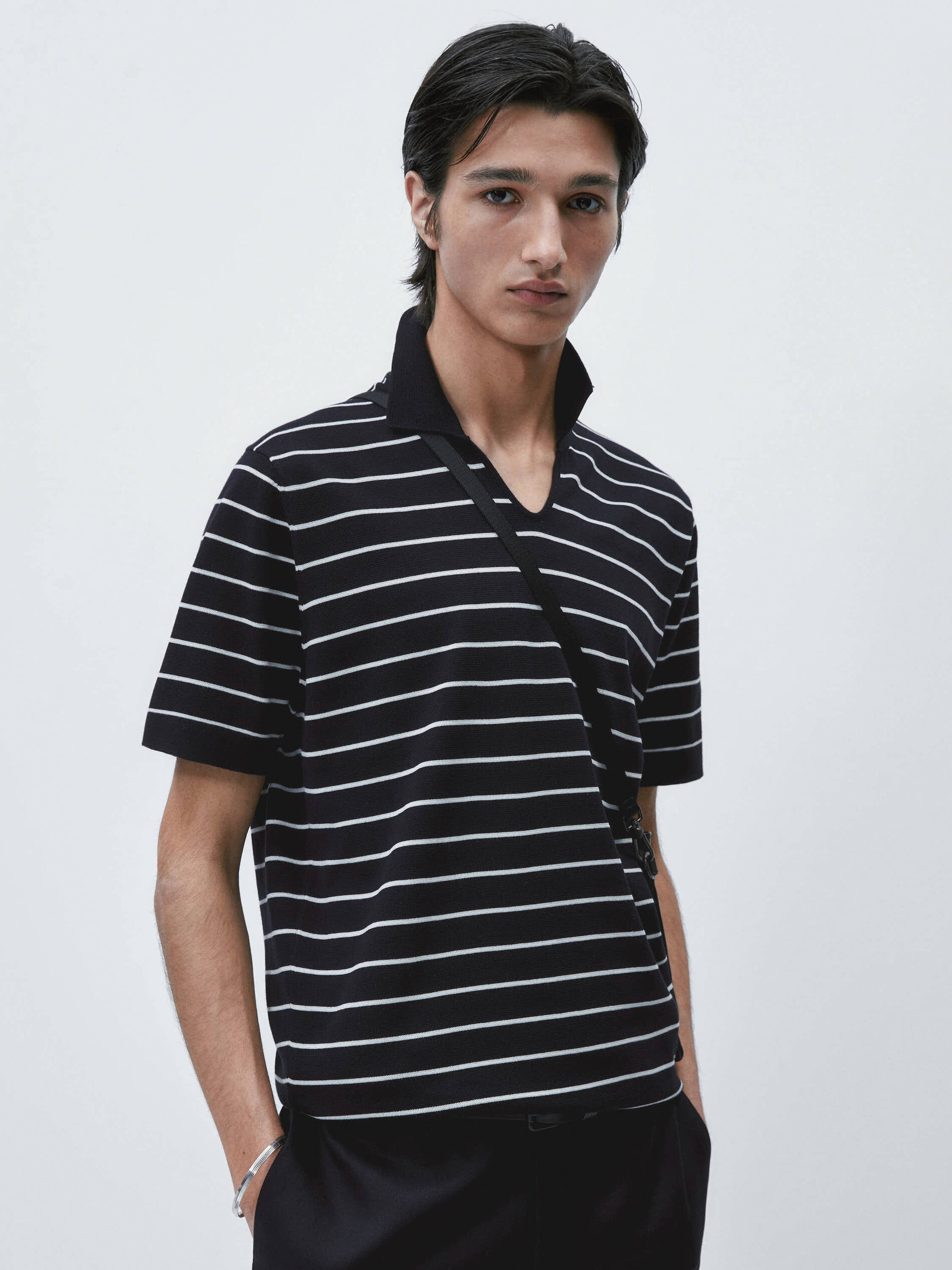 Jersey polo raias manga corta - AZUL MARINO